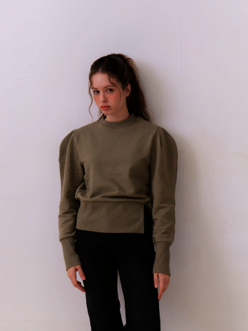 Lila Puff Sleeve Sweat Top – Misty Olive