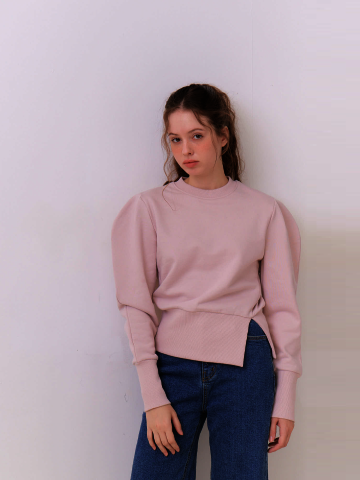 Lila Puff Sleeve Sweat Top – Dusty Pink