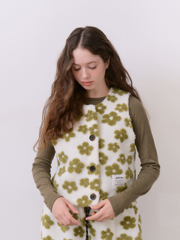 Rosie Cozy Teddy Vest – Olive Blossom