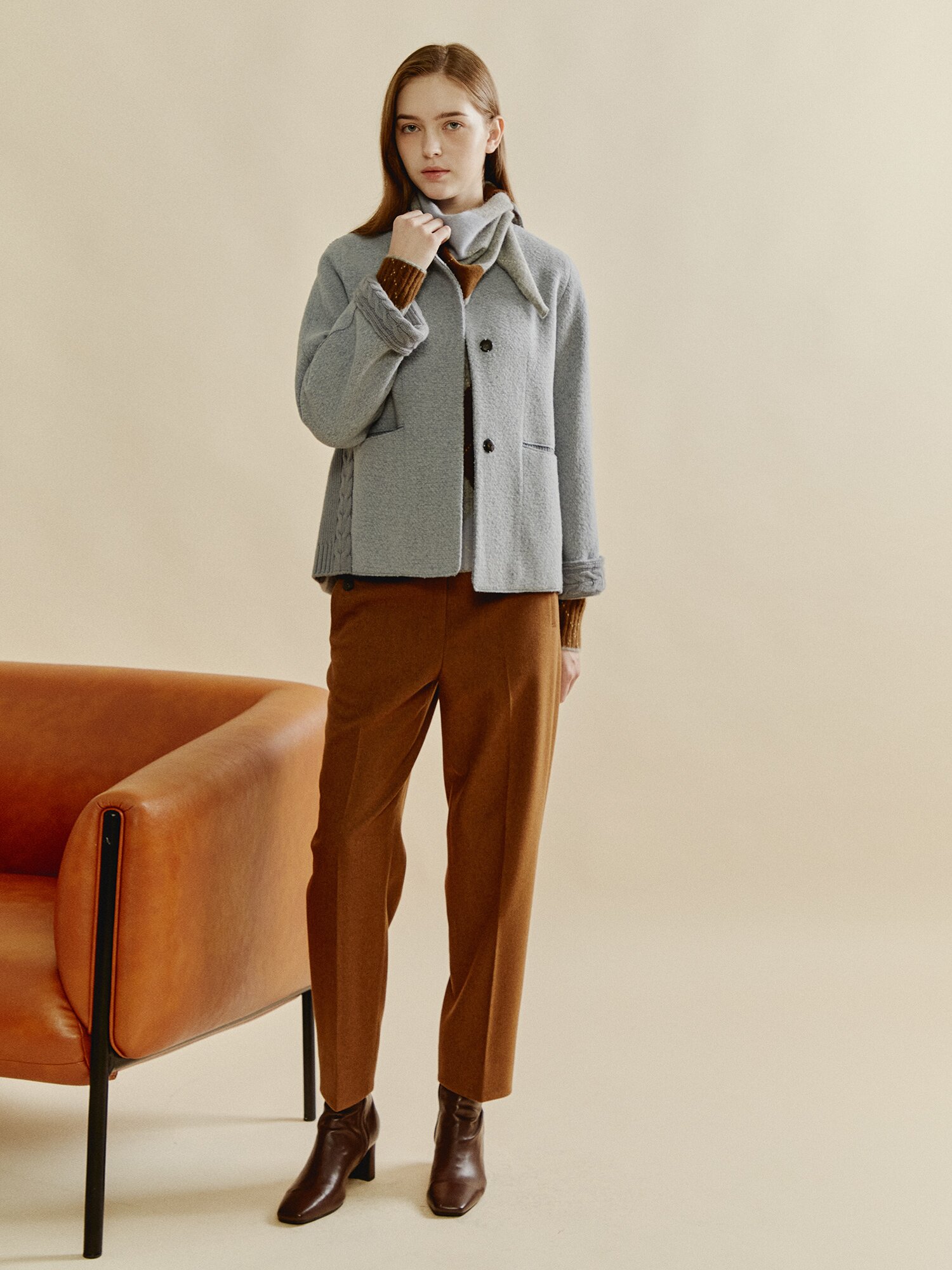 케이블 커프 울 블렌드 재킷 (MELANGE BLUE)