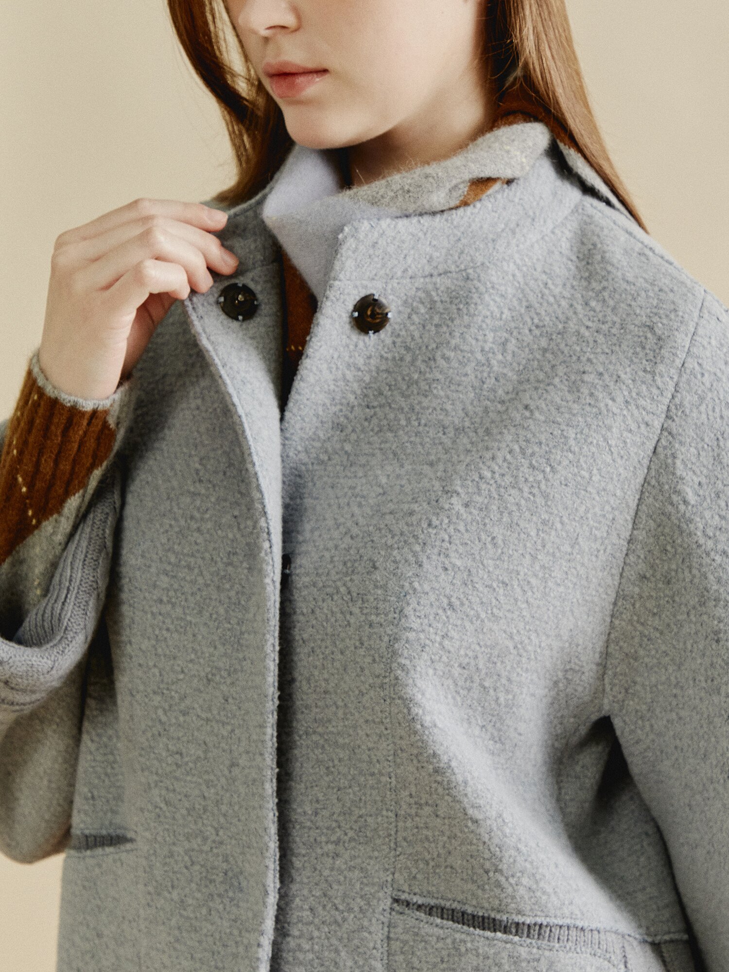 케이블 커프 울 블렌드 재킷 (MELANGE BLUE)