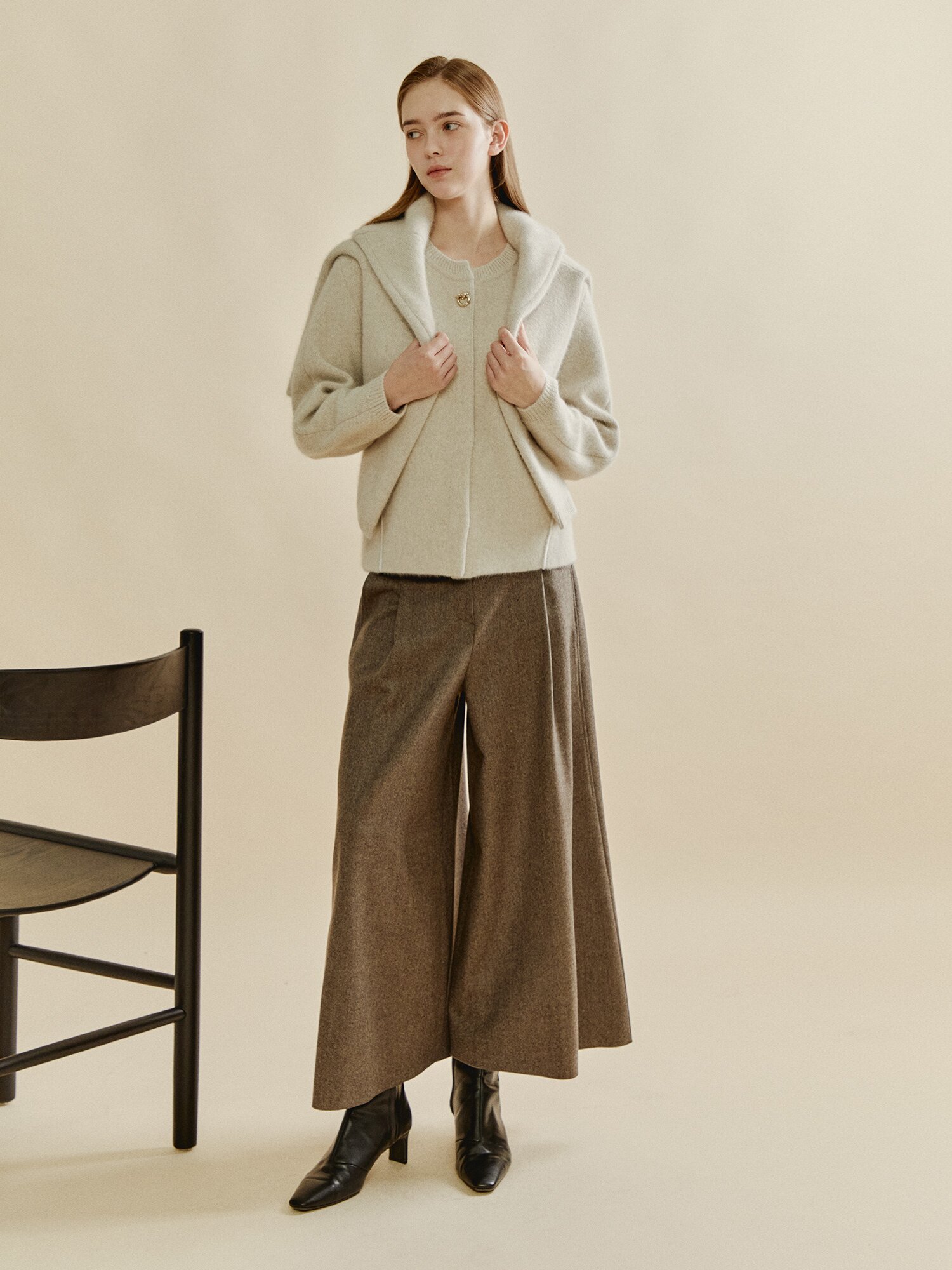 소프트 멜톤 인버티드 플리츠 팬츠 (MELANGE BROWN)