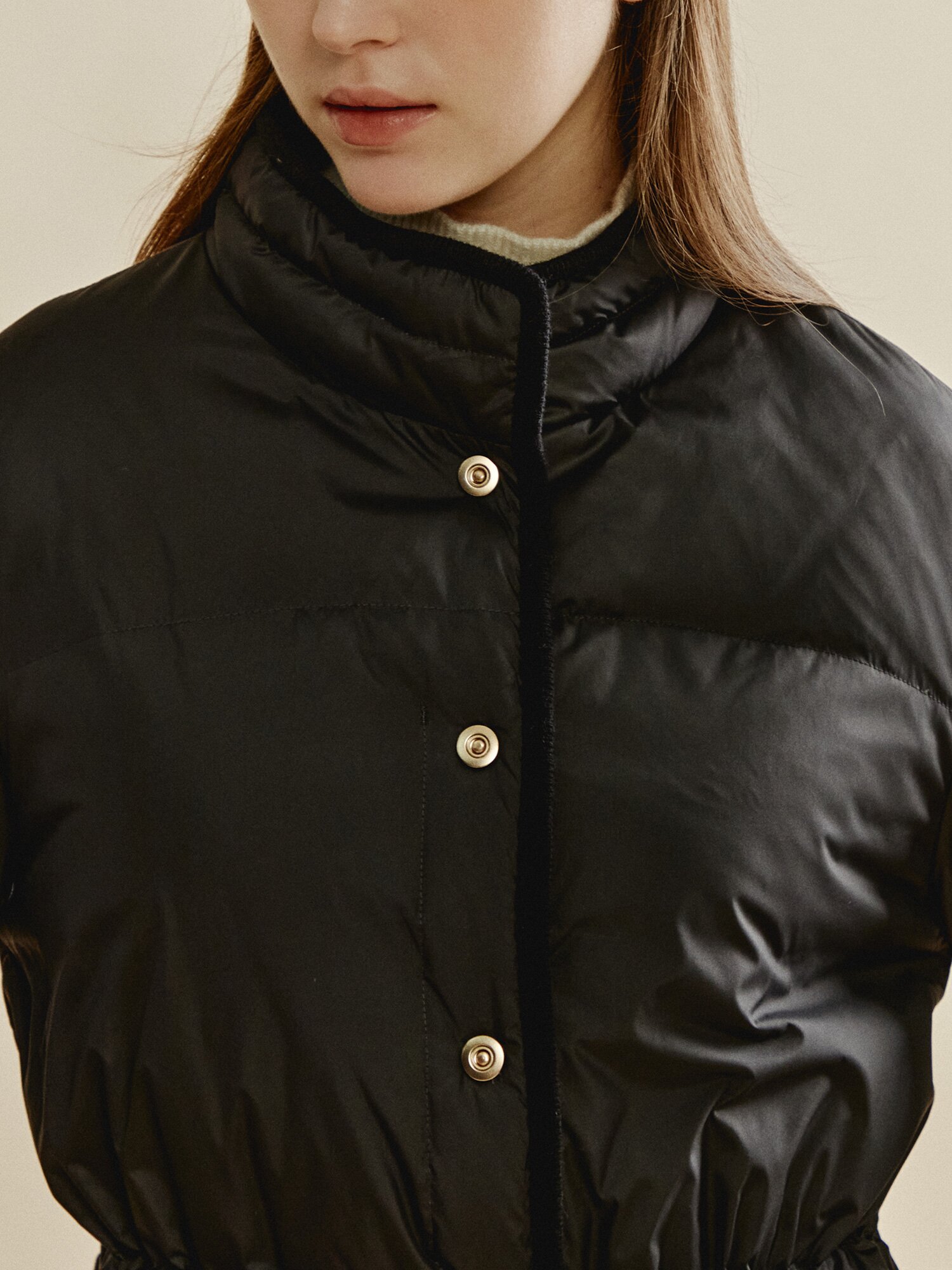 밴드넥 니트패치 구스 다운 패딩 (BLACK)