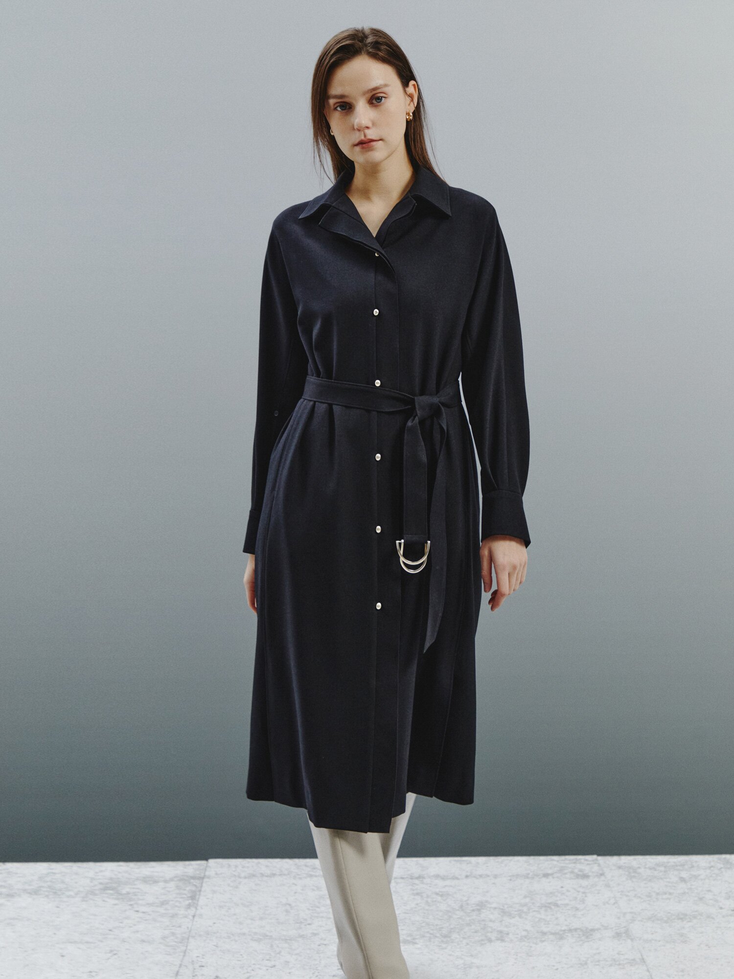 라이트 플루이드 벨트 셔츠원피스 (DARK NAVY)