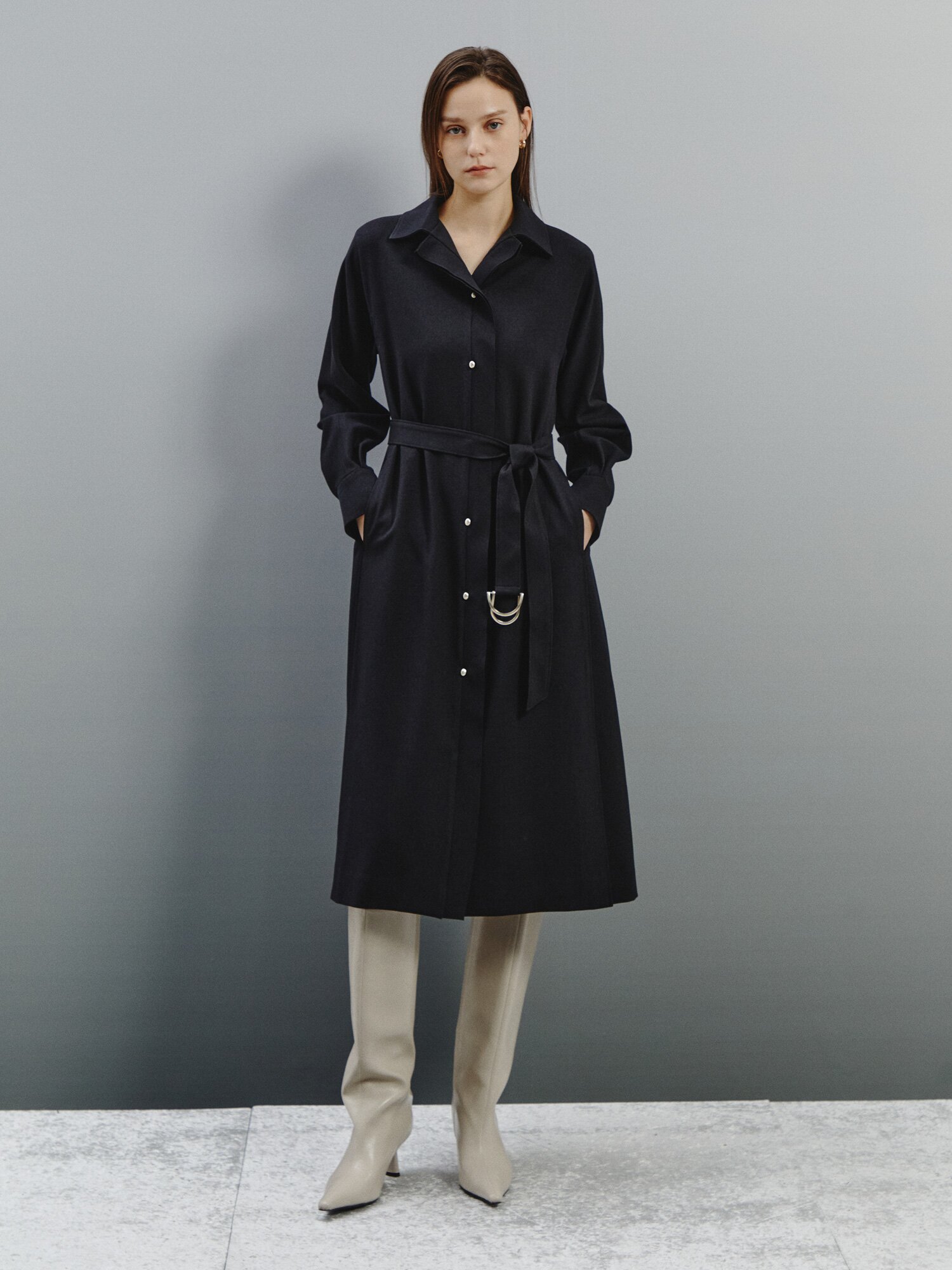 라이트 플루이드 벨트 셔츠원피스 (DARK NAVY)