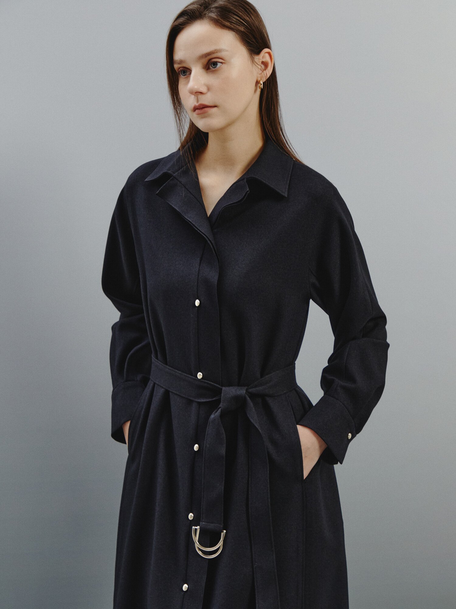 라이트 플루이드 벨트 셔츠원피스 (DARK NAVY)