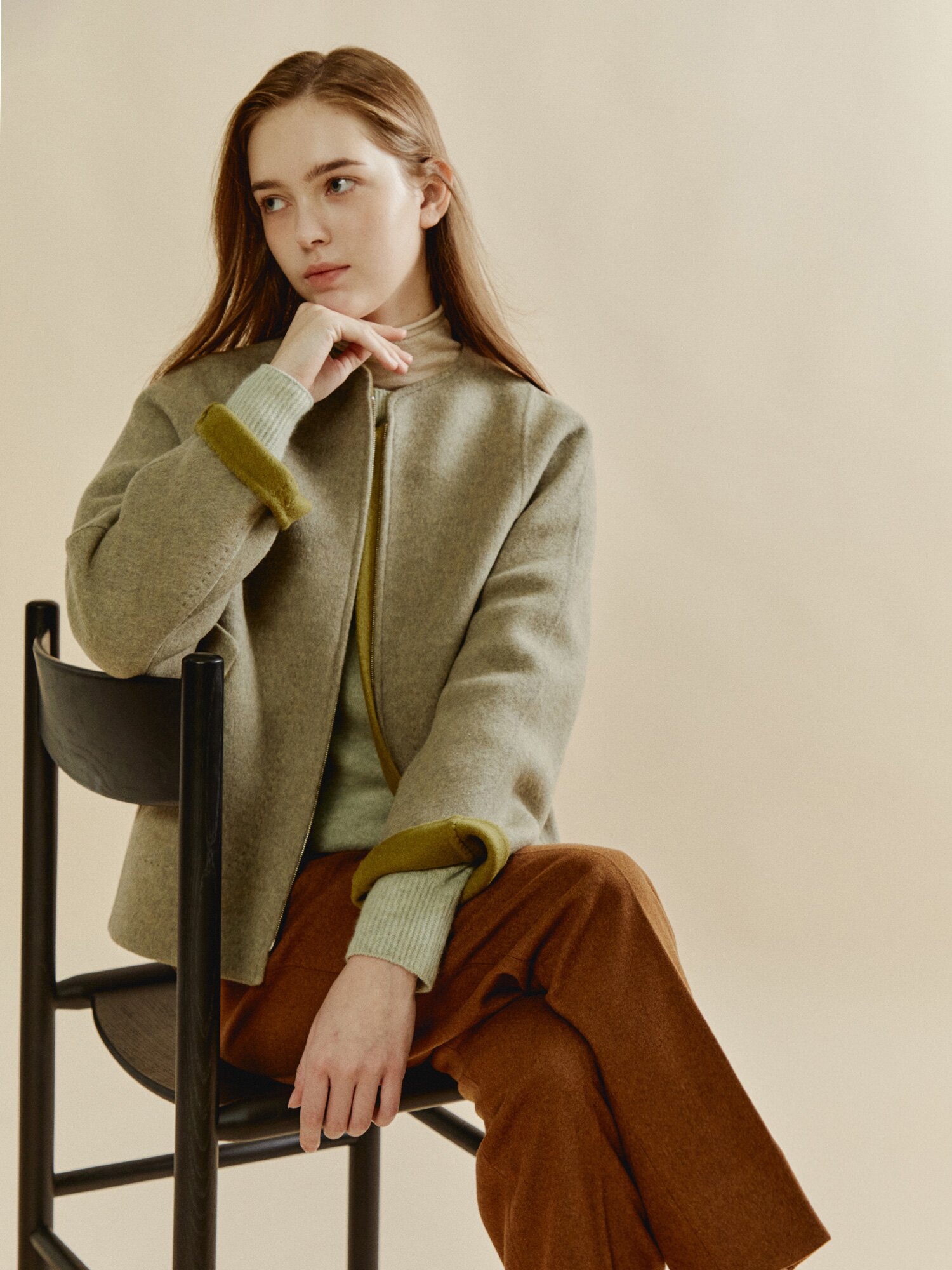 울 캐시미어 집업 코트 (MELANGE GREY)