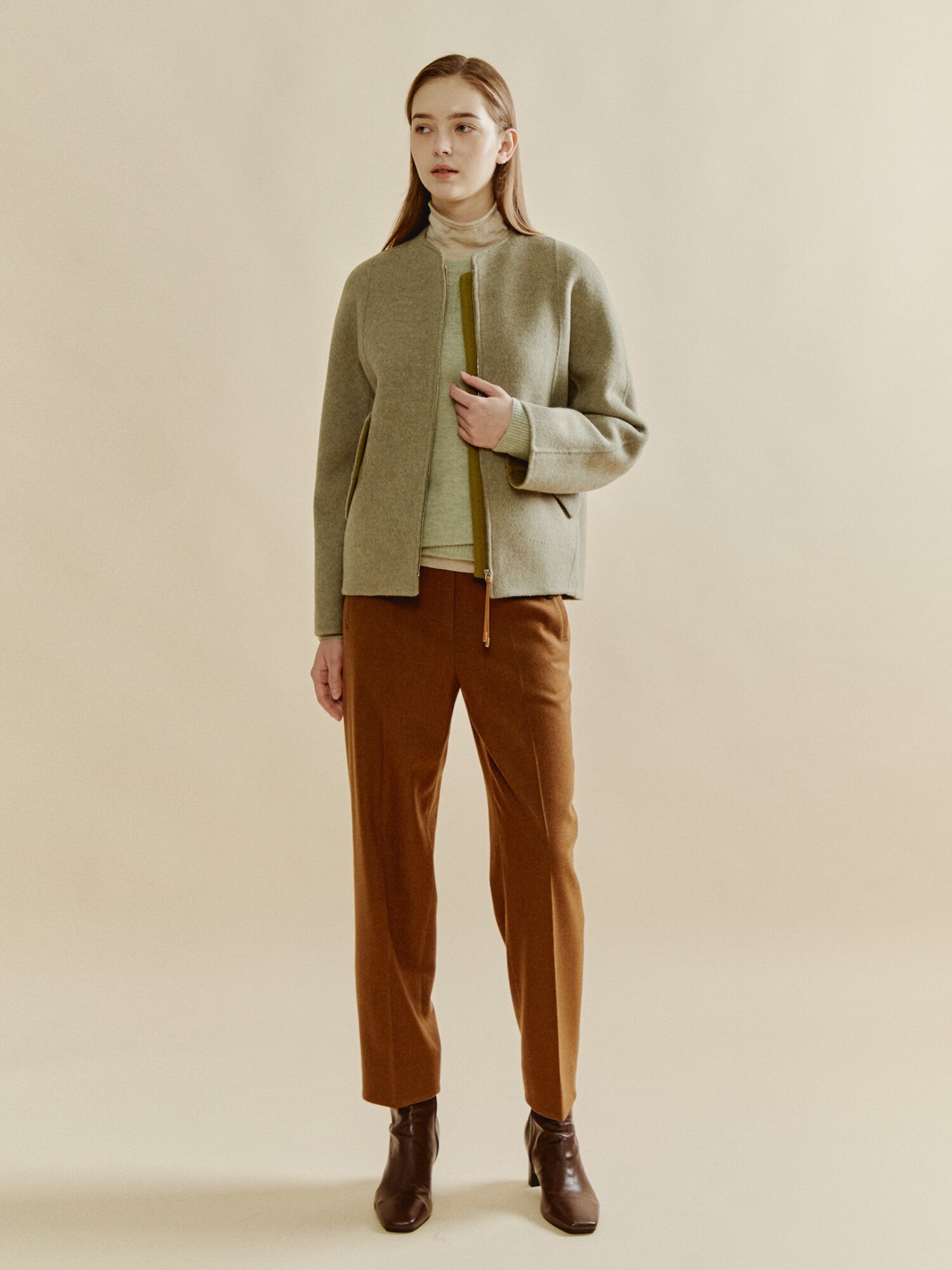 울 캐시미어 집업 코트 (MELANGE GREY)