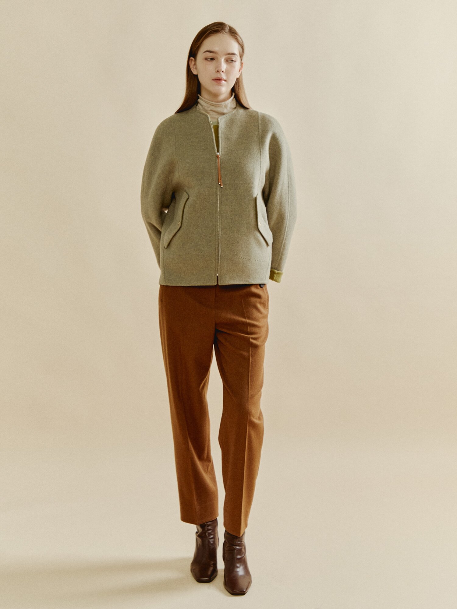 울 캐시미어 집업 코트 (MELANGE GREY)