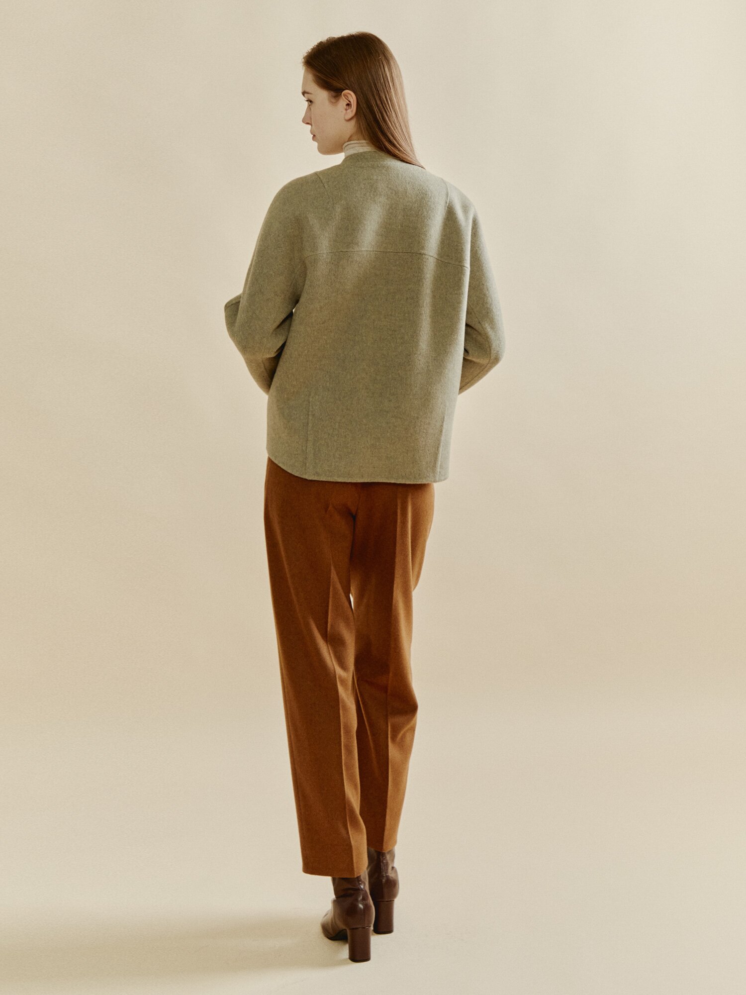 울 캐시미어 집업 코트 (MELANGE GREY)