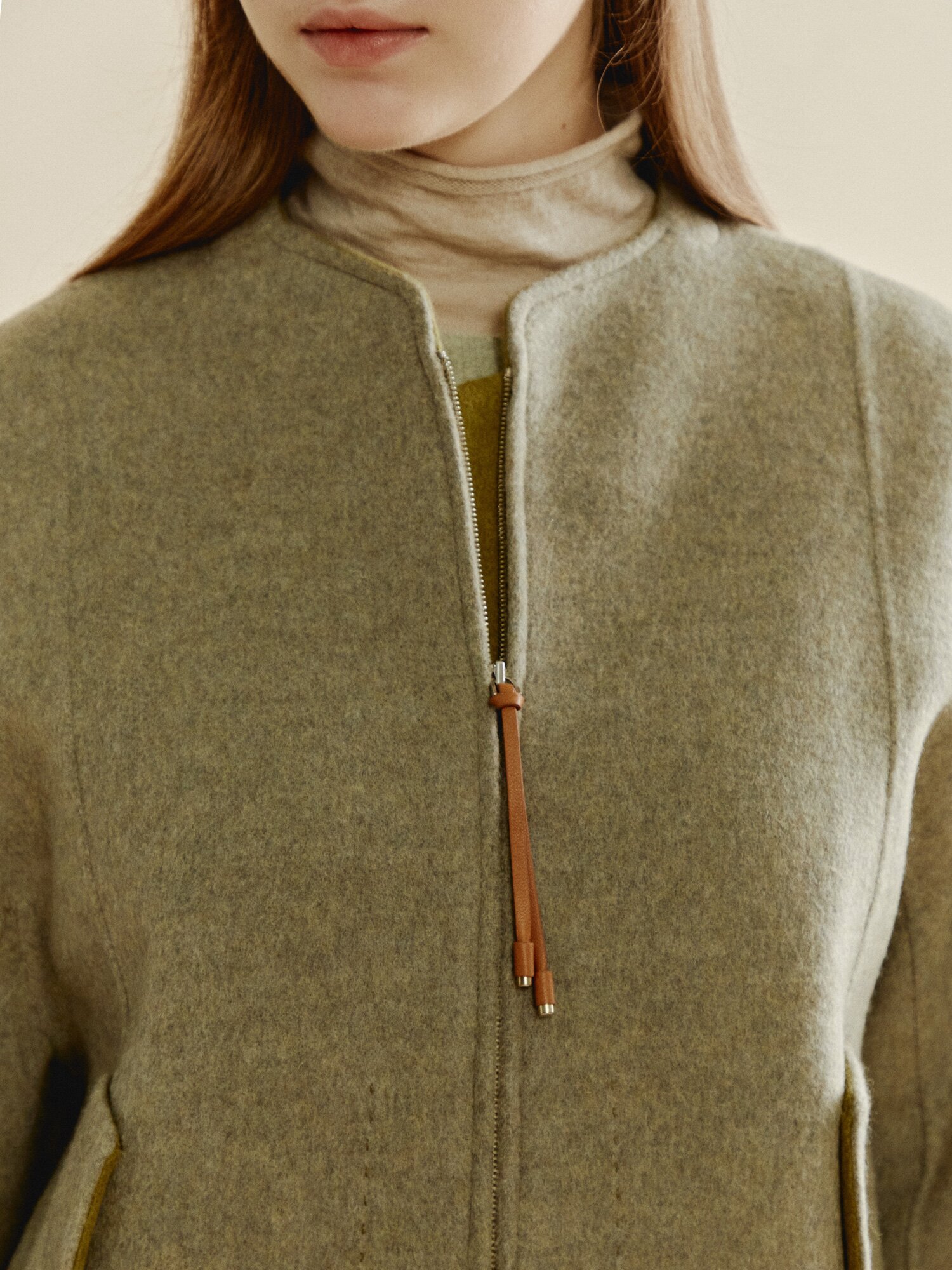 울 캐시미어 집업 코트 (MELANGE GREY)