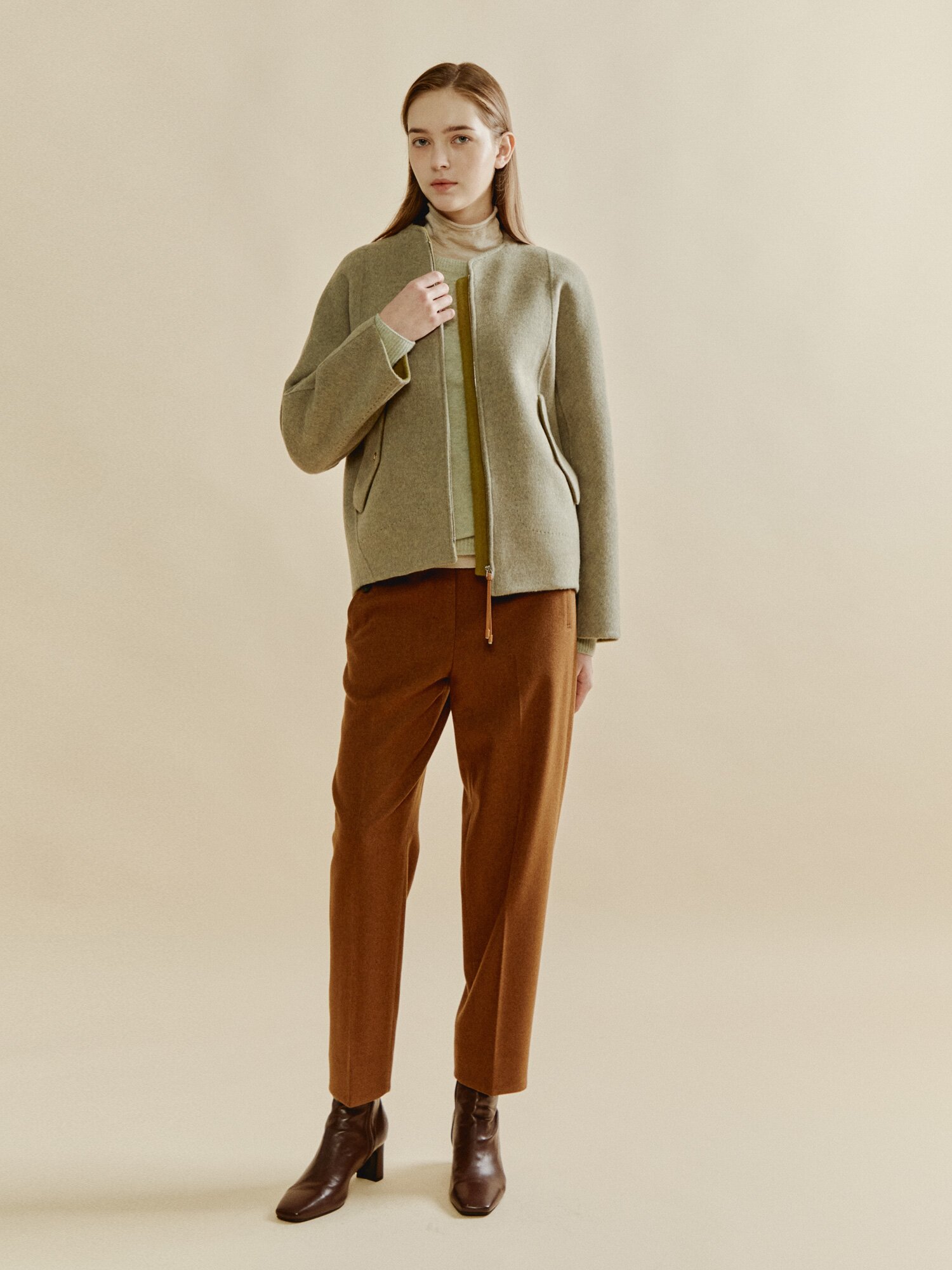 울 캐시미어 집업 코트 (MELANGE GREY)