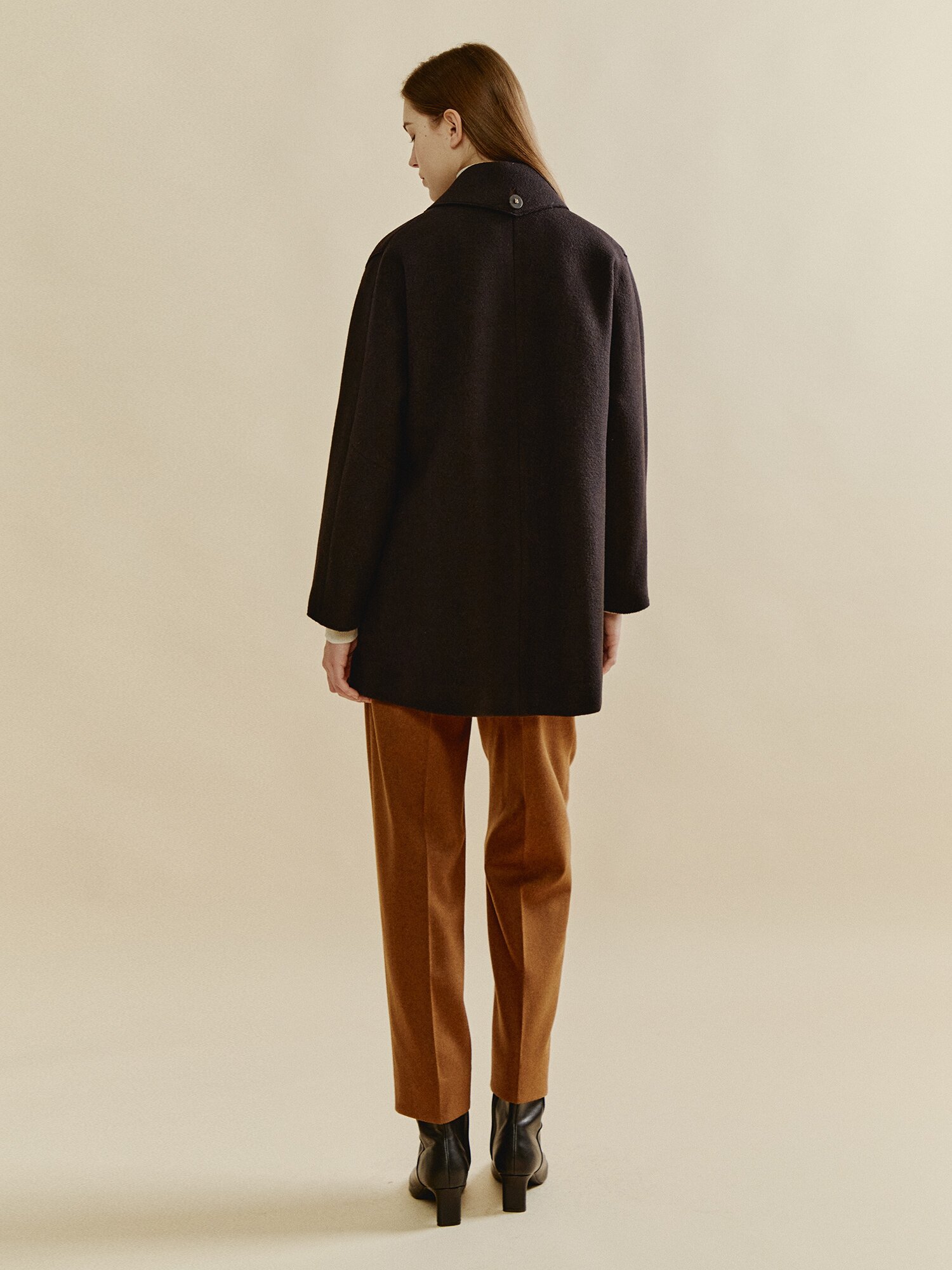 울 캐시미어 혼방 체크 코트 (DARK BROWN)