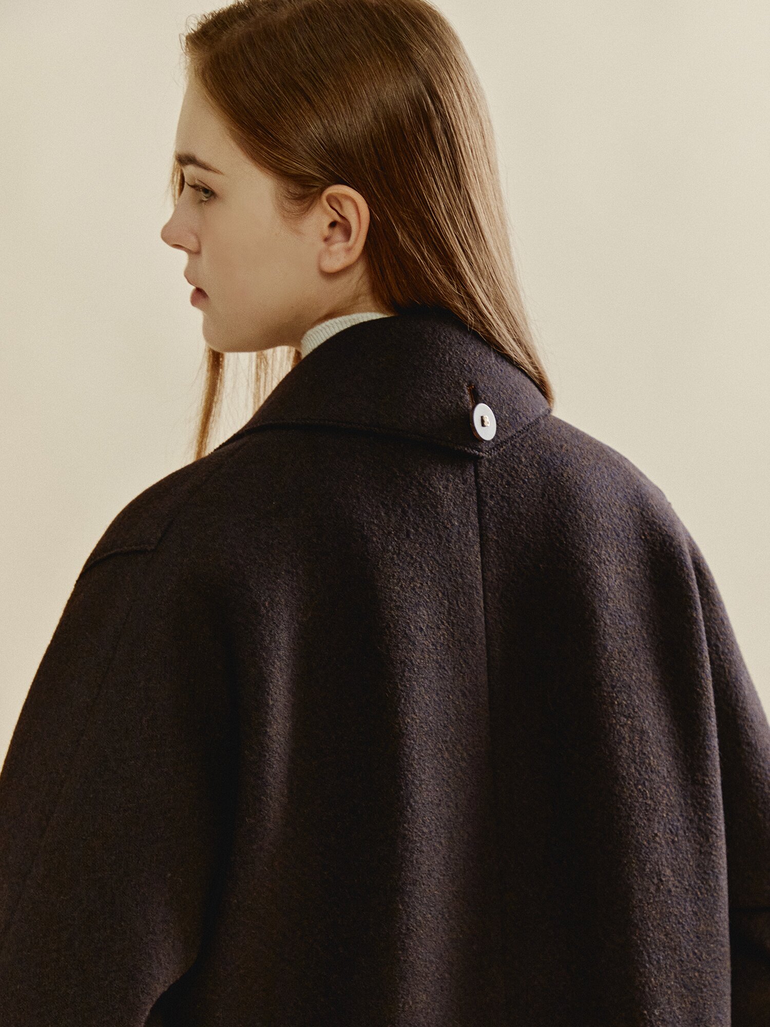 울 캐시미어 혼방 체크 코트 (DARK BROWN)