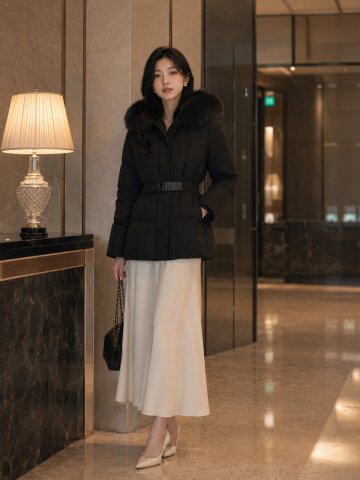 벨티드 탈착 폭스퍼 덕다운 점퍼 