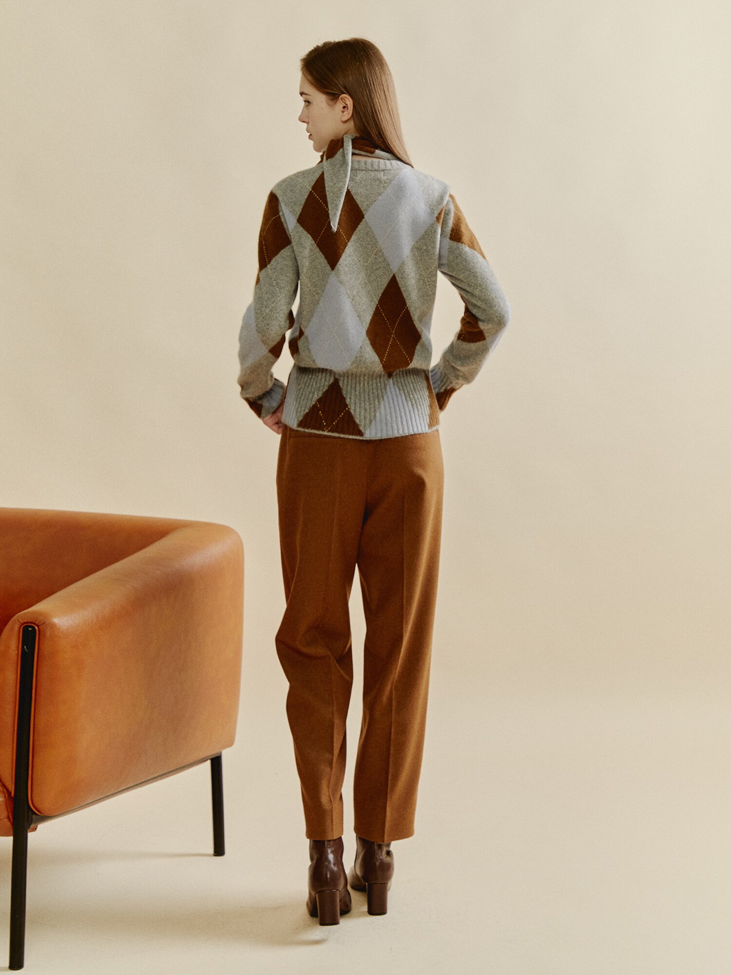 클래식 아가일 스카프 세트 니트 (LIGHT GREY)