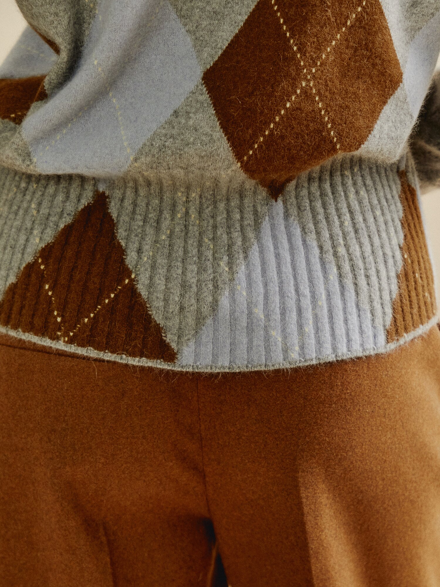 클래식 아가일 스카프 세트 니트 (LIGHT GREY)