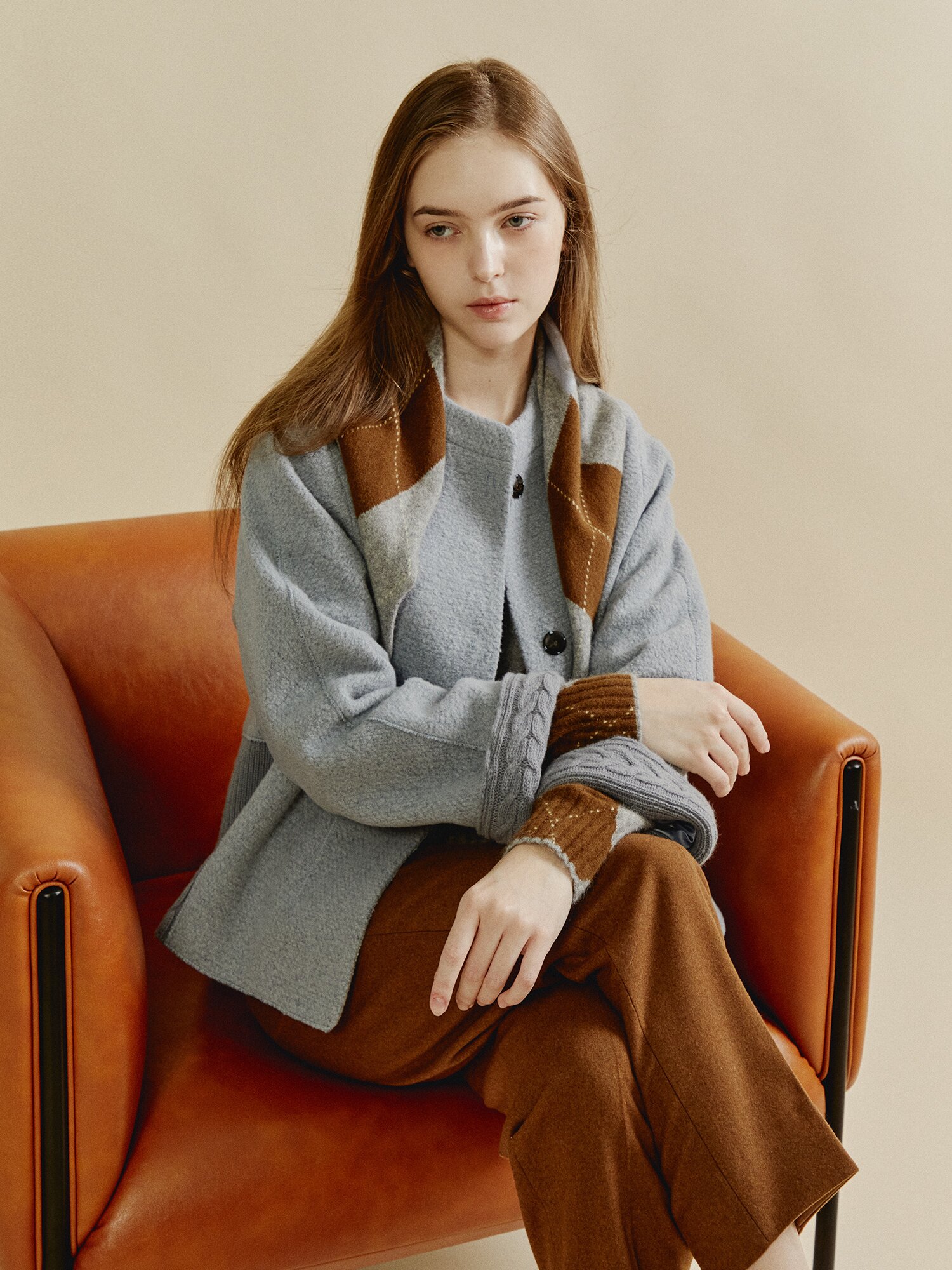 클래식 아가일 스카프 세트 니트 (LIGHT GREY)