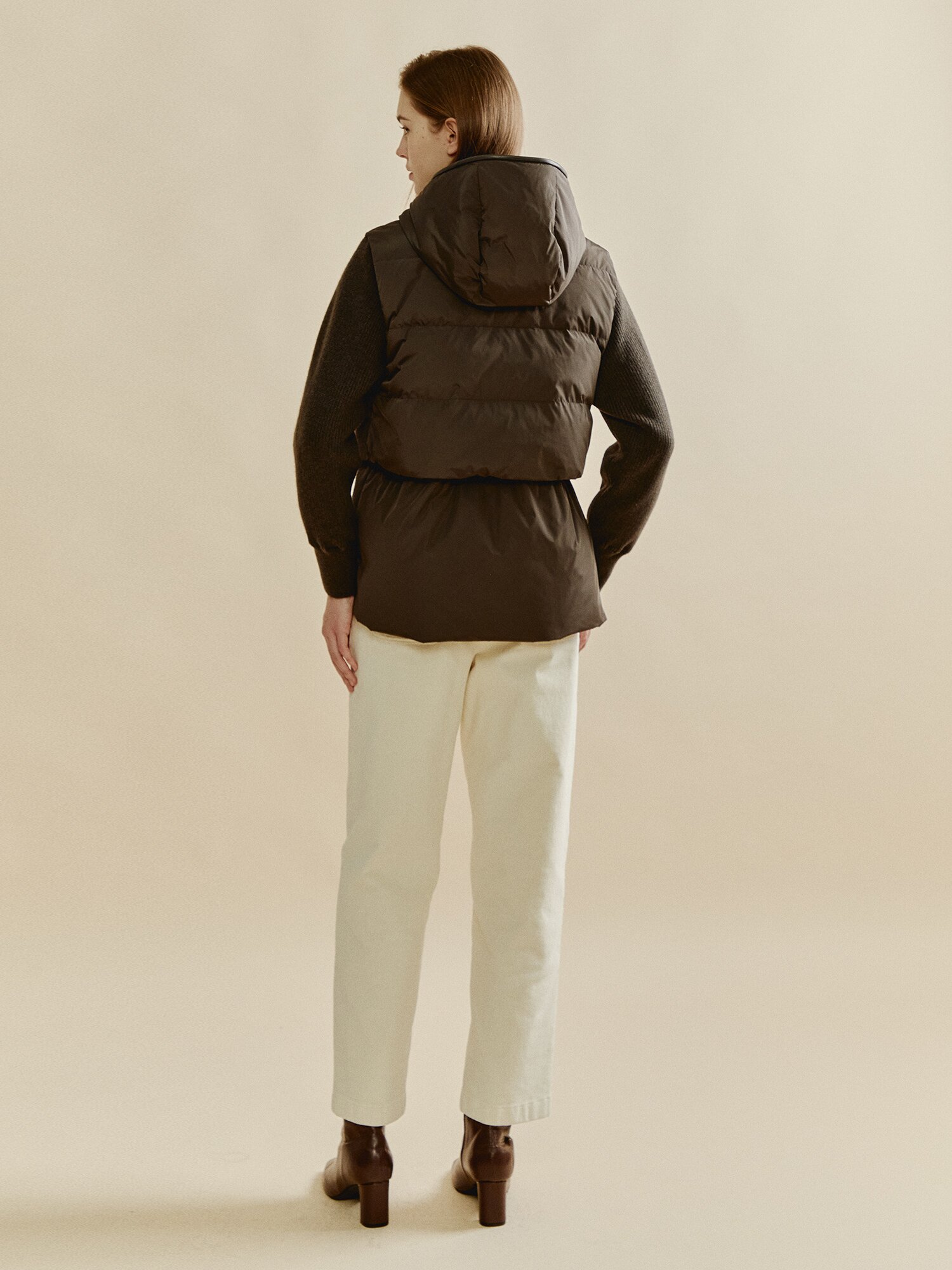니트 패치 구스 다운 패딩 (BROWN)