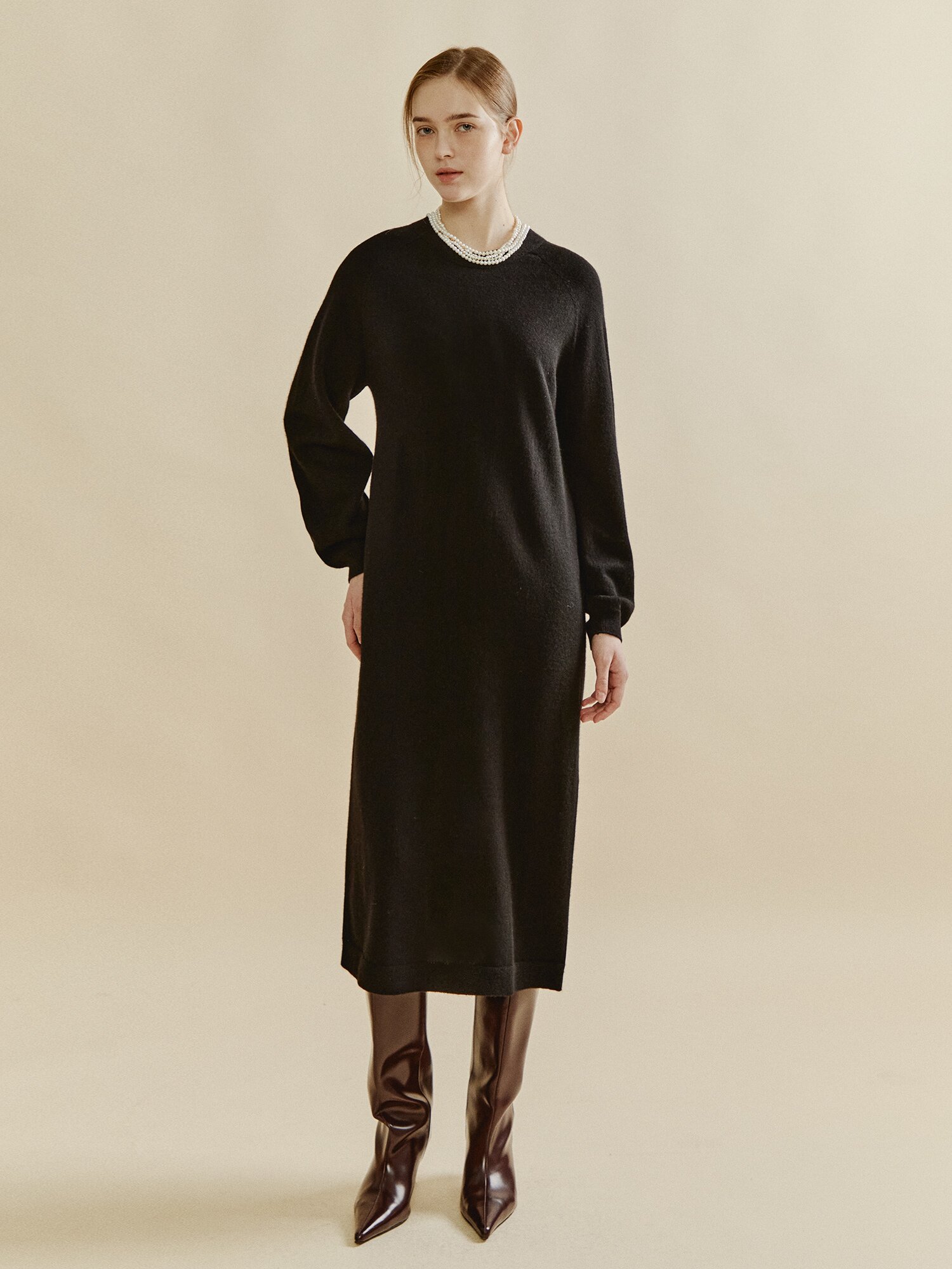 캐시미어 케이프 니트 드레스 세트 (BLACK)