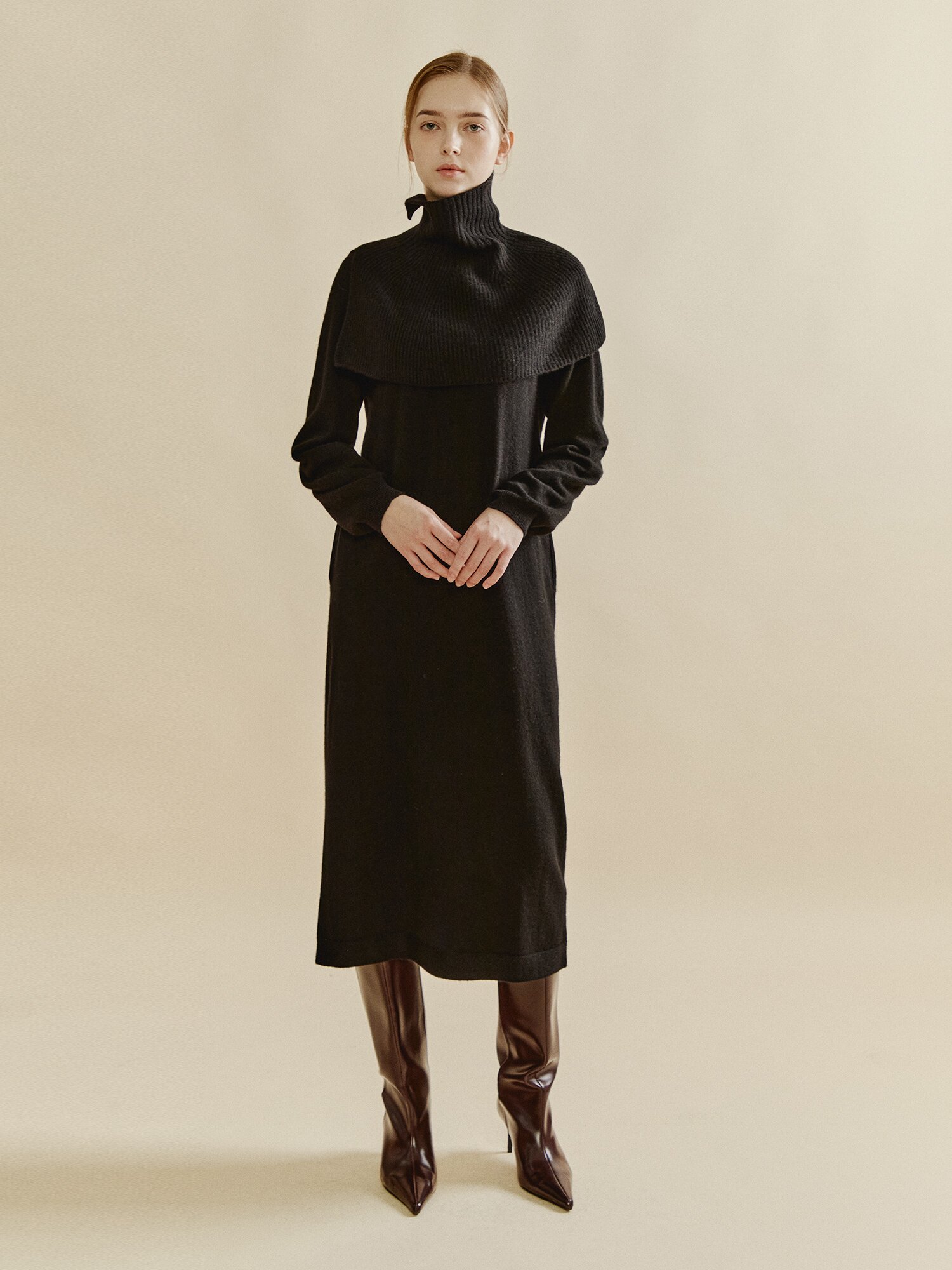 캐시미어 케이프 니트 드레스 세트 (BLACK)