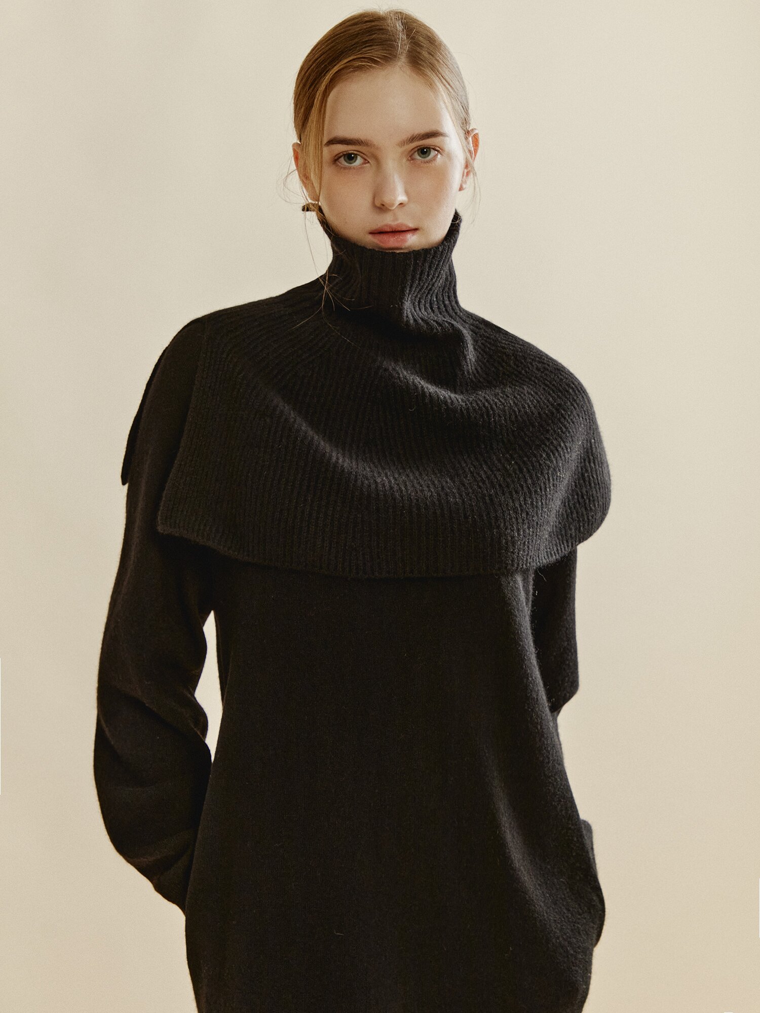 캐시미어 케이프 니트 드레스 세트 (BLACK)