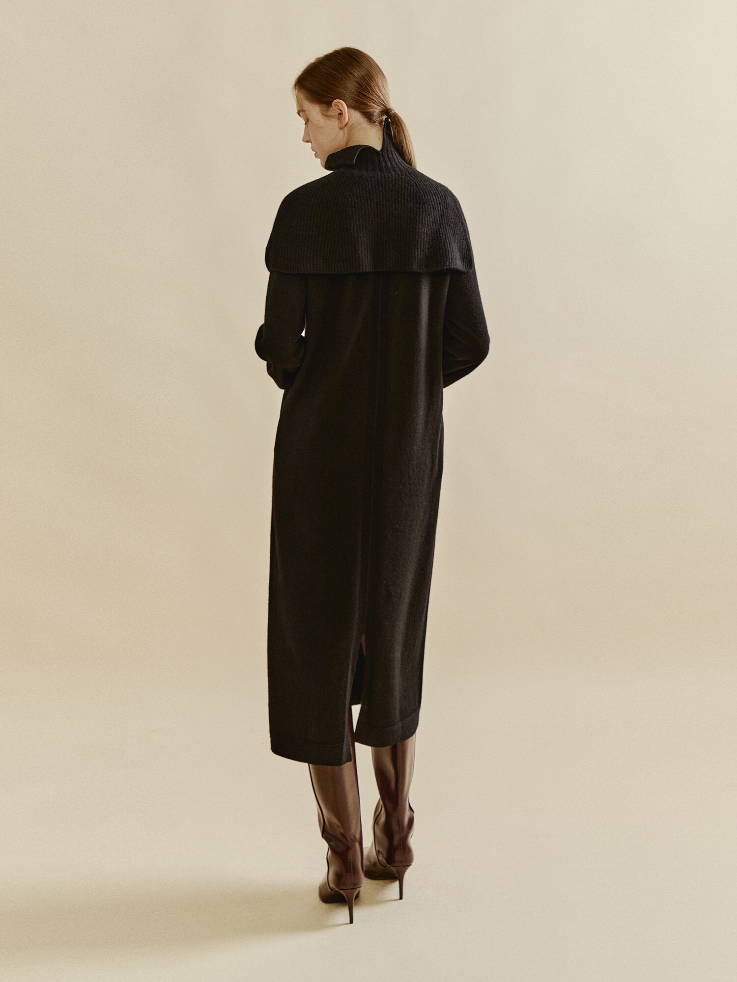 캐시미어 케이프 니트 드레스 세트 (BLACK)