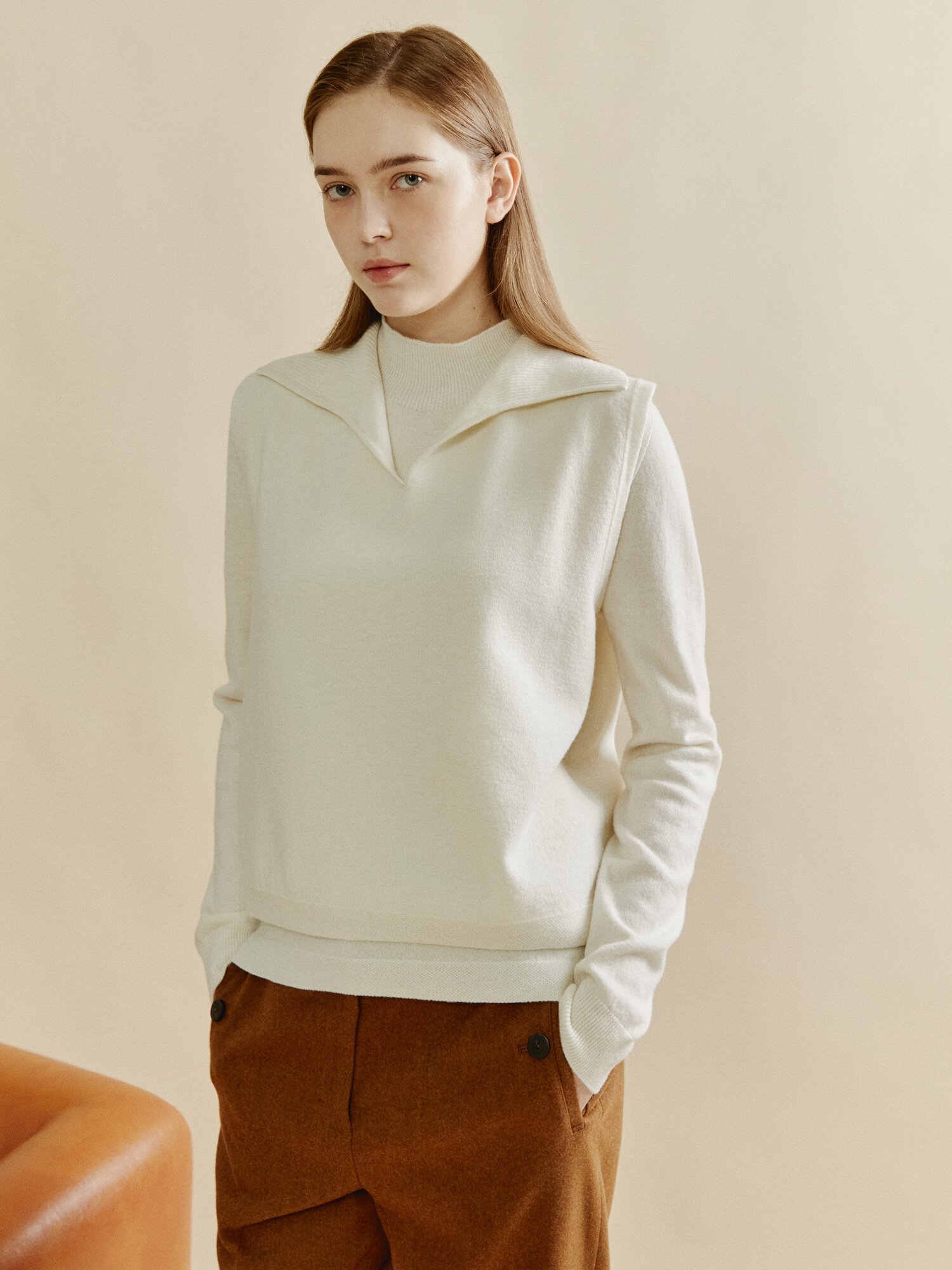 에센셜 하프넥 레이어 니트 (IVORY)