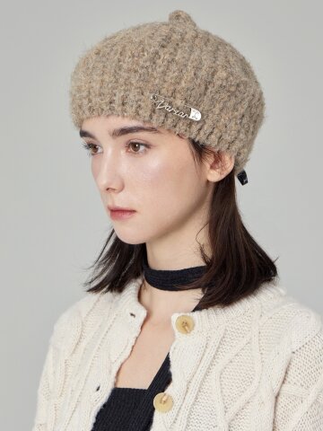 바잘 세이프티 핀 니트 베레모 다크 베이지