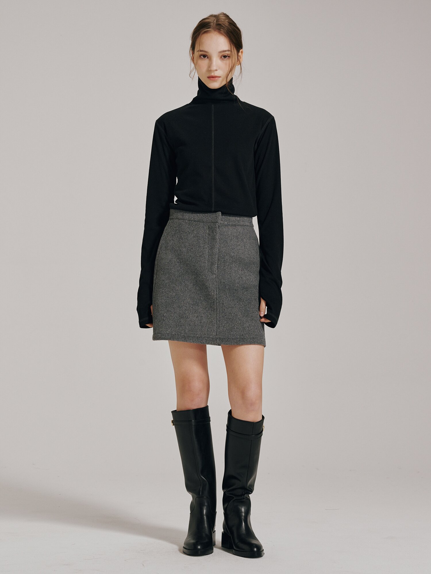 울 미니 스커트 - 차콜 / Wool Mini Skirt - Chacoal