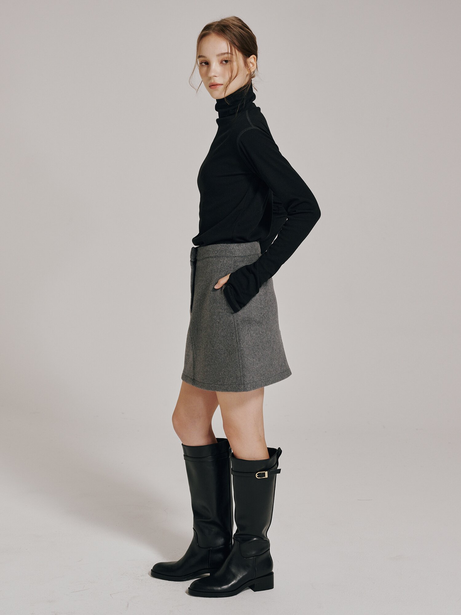 울 미니 스커트 - 차콜 / Wool Mini Skirt - Chacoal
