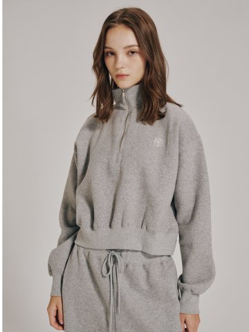 [기모] 하프집업 크롭 스웻셔츠 - 멜란지 그레이 / Half Zip Up Crop Sweatshirts - M. Gray



