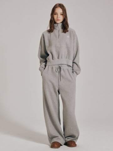 [기모] 하프집업 크롭 스웻셔츠 셋업 - 멜란지 그레이 / Half Zip Up Crop Sweatshirts Set Up - M.Gray

