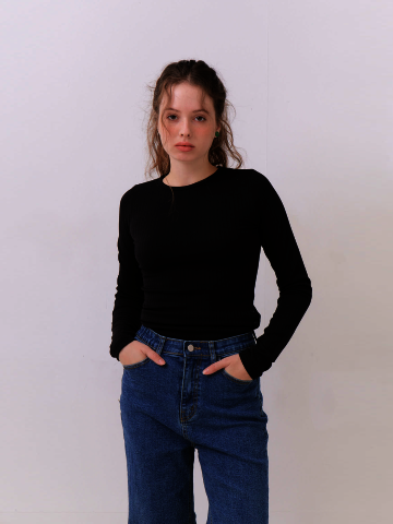 Lina Side Button Top - Midnight Black