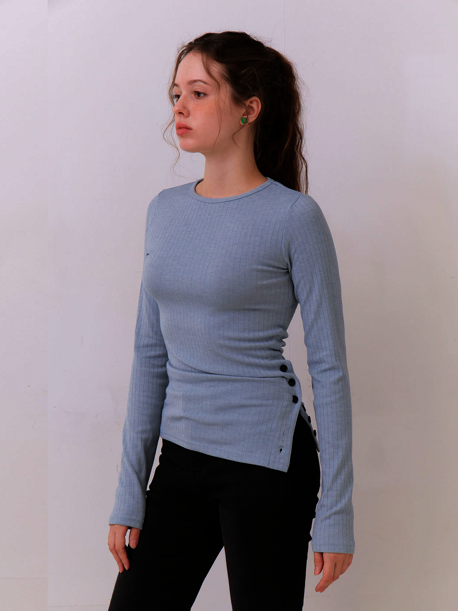 Lina Side Button Top - Winter Sky