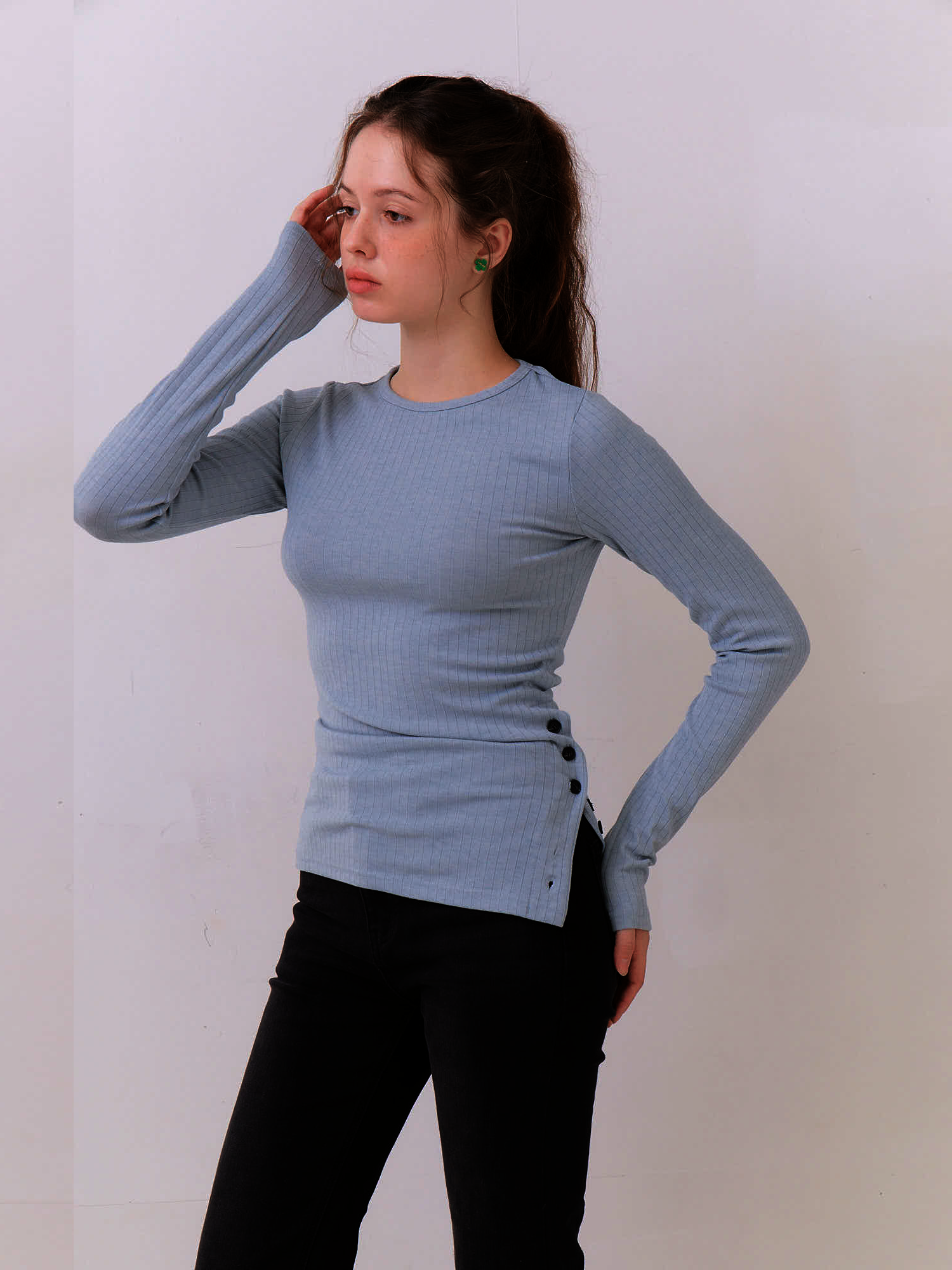 Lina Side Button Top - Winter Sky