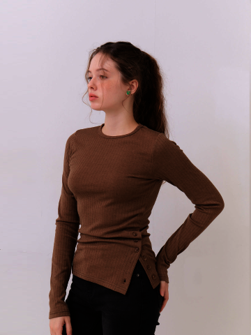 Lina Side Button Top - Deep Brown