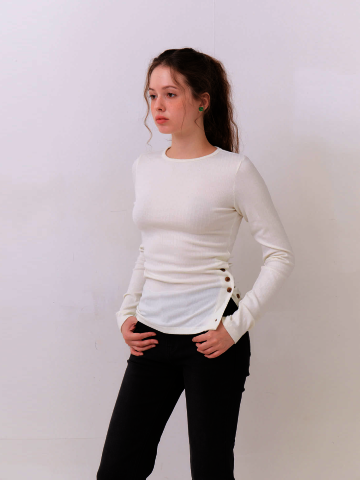 Lina Side Button Top - Soft Cream
