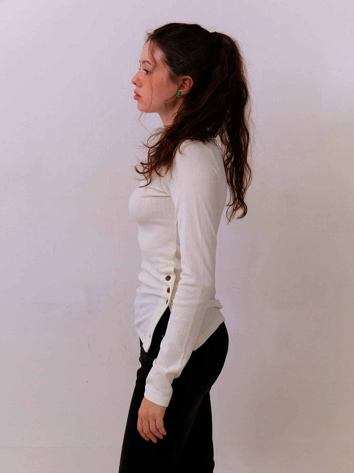 Lina Side Button Top - Soft Cream