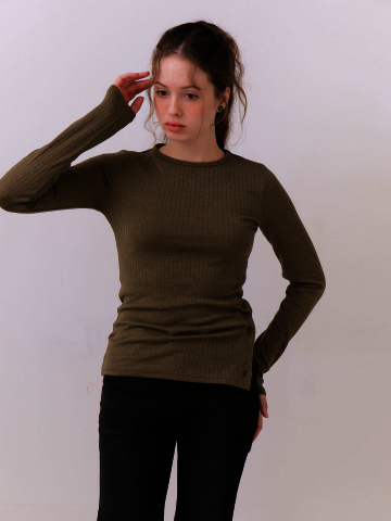 Lina Side Button Top - Khaki Green