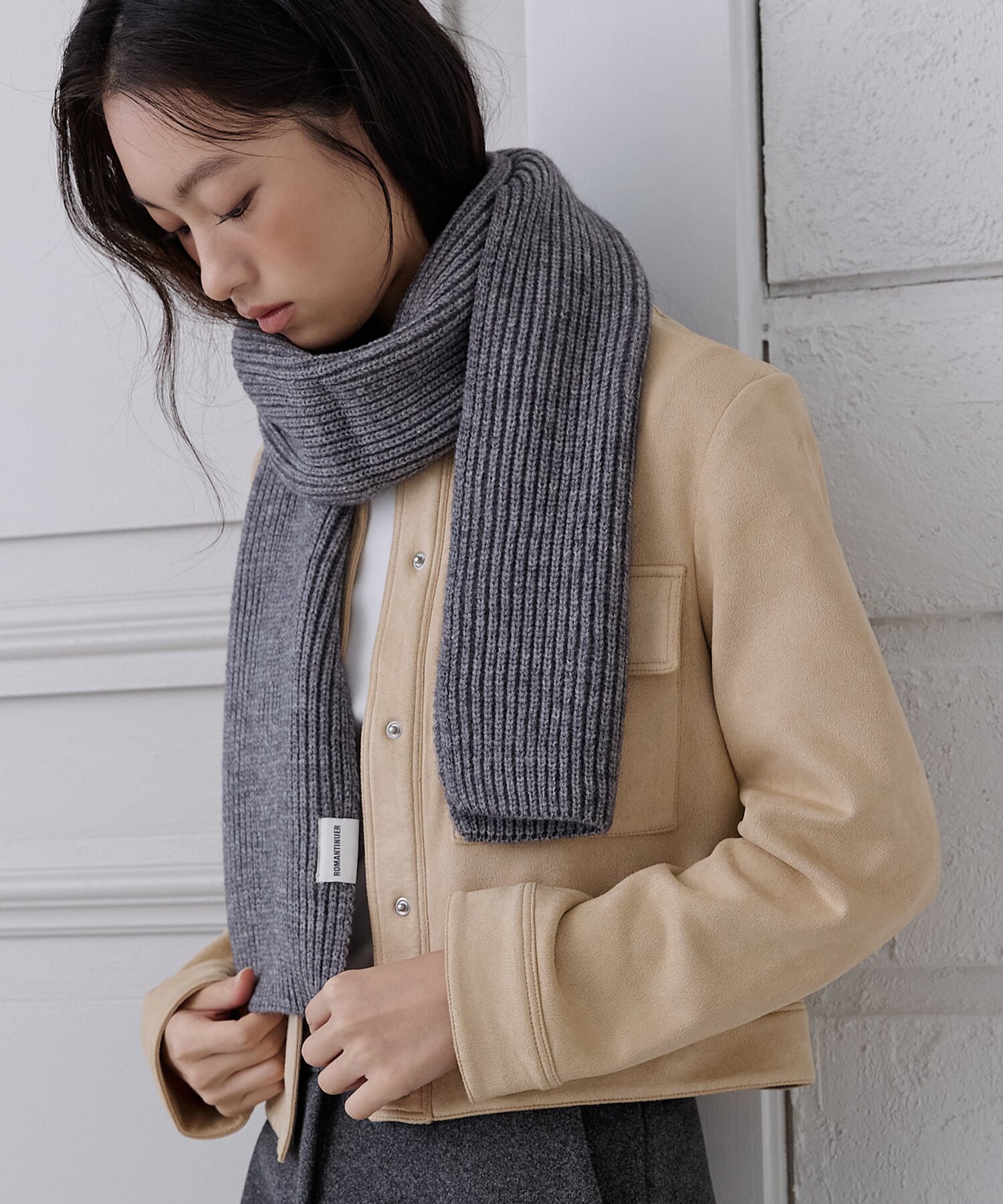 Basic Rib Knit Muffler (Gray)