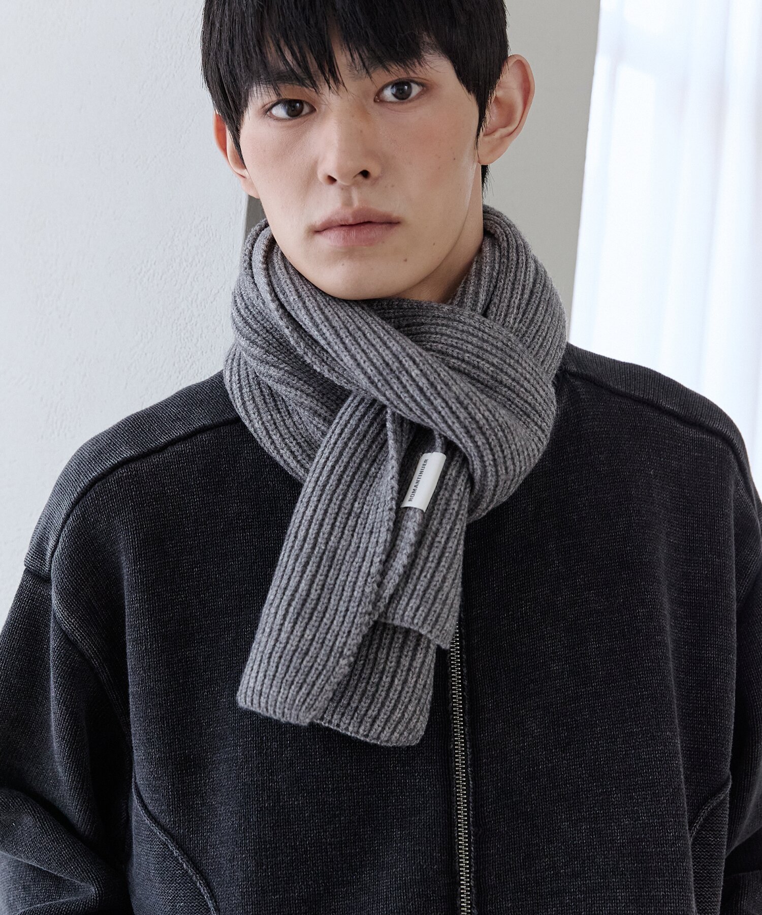 Basic Rib Knit Muffler (Gray)