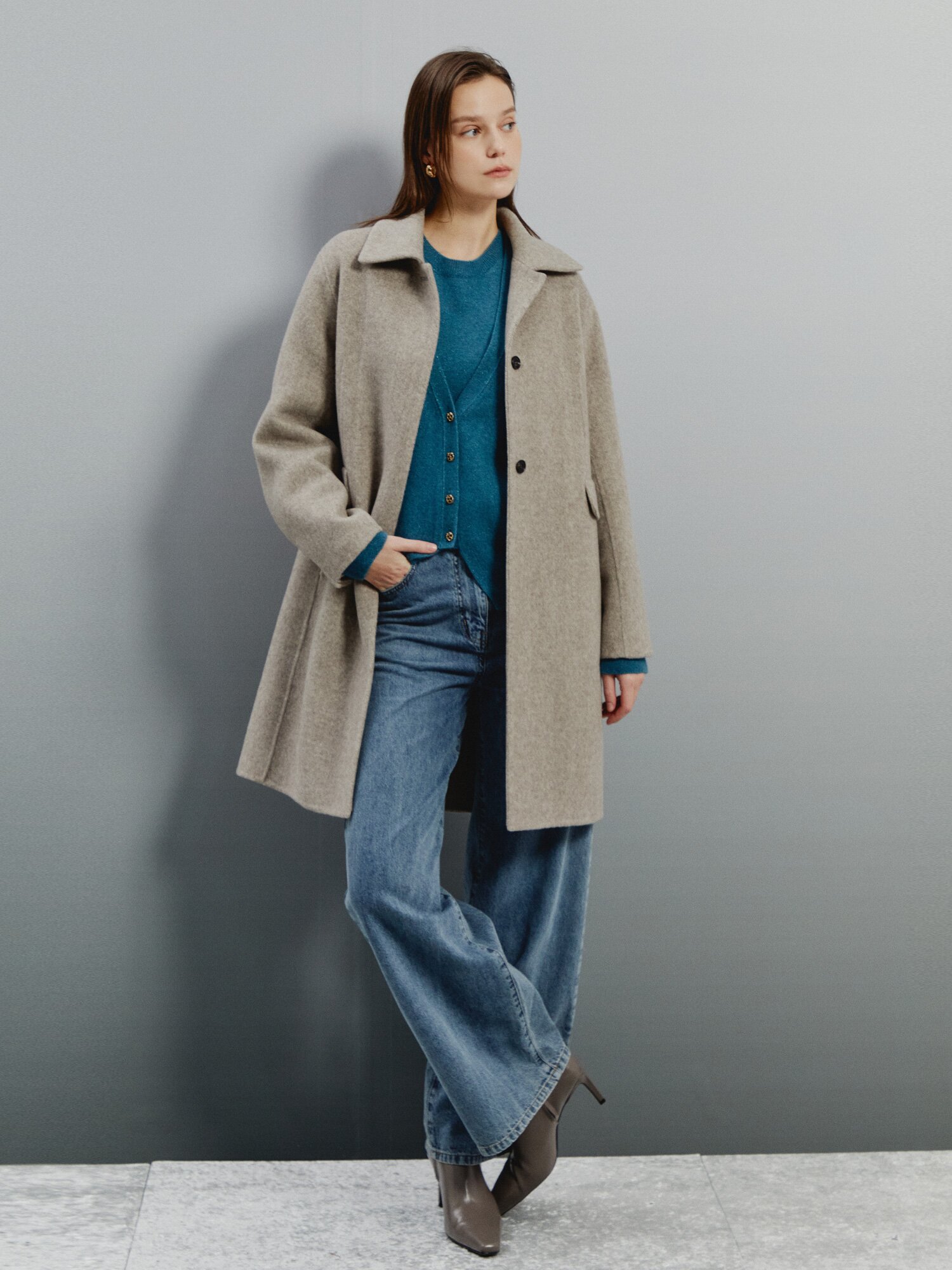 캐시미어 블렌드 이지 코트 (MELANGE BROWN)