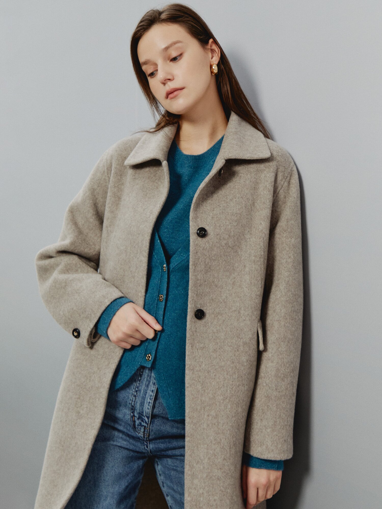 캐시미어 블렌드 이지 코트 (MELANGE BROWN)