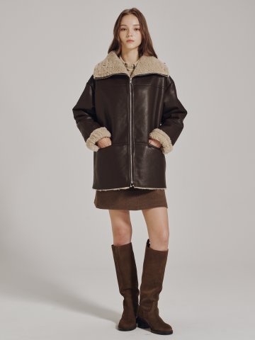 레더 무스탕 코트 - 브라운 / Leather Mustang Coat - Brown
