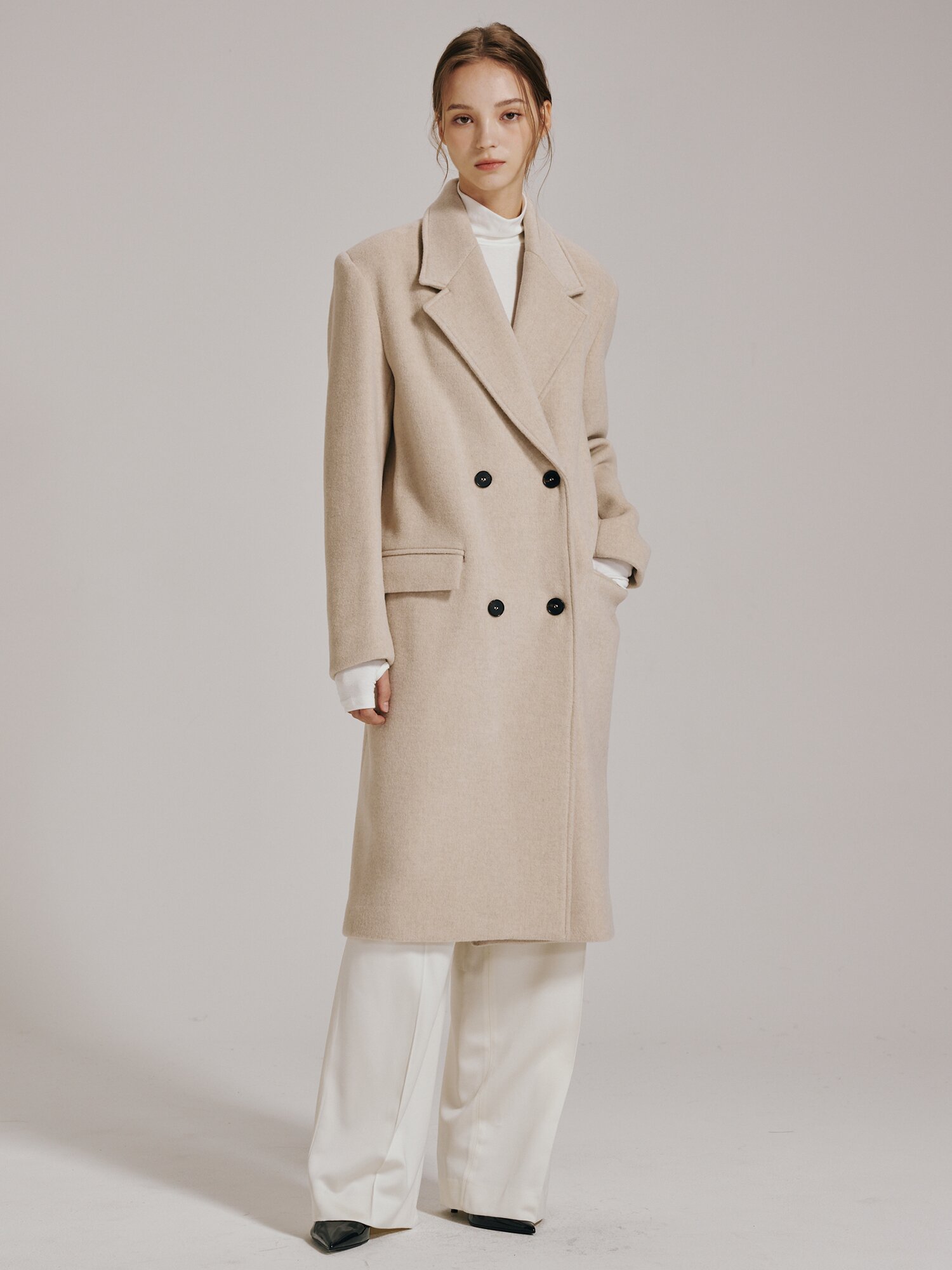 캐시미어 더블버튼 코트 - 라이트 베이지 / Cashmere Double Button Coat - Light Beige