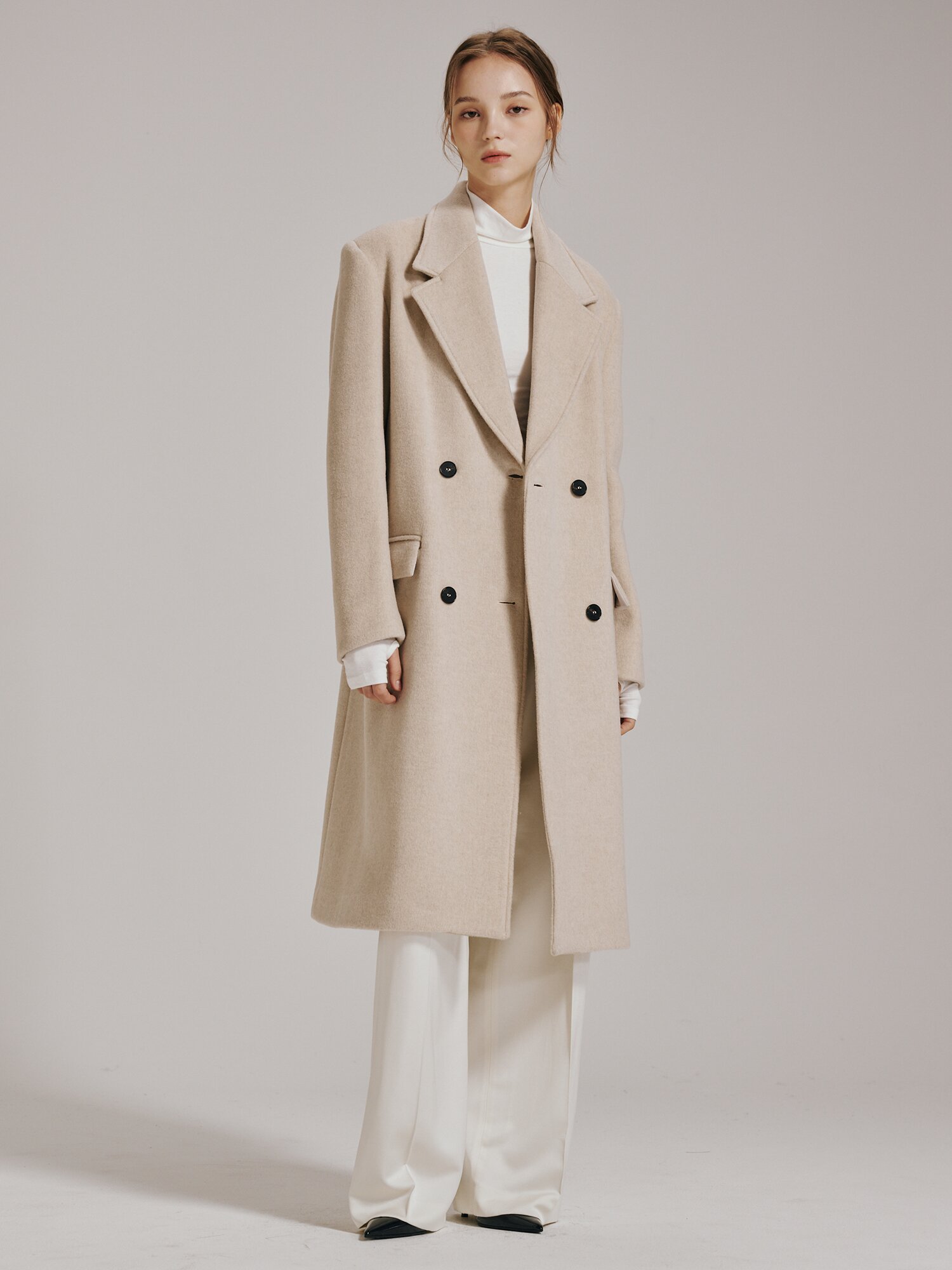 캐시미어 더블버튼 코트 - 라이트 베이지 / Cashmere Double Button Coat - Light Beige
