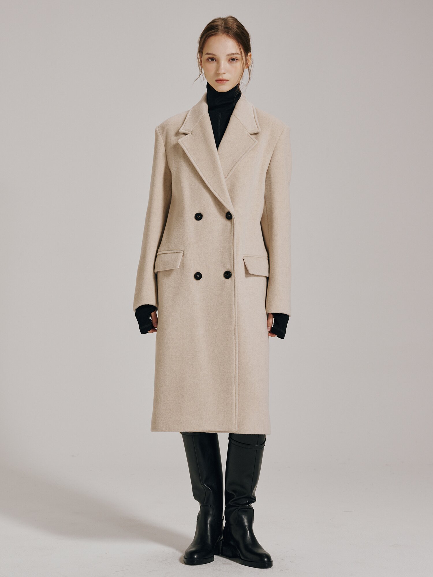 캐시미어 더블버튼 코트 - 라이트 베이지 / Cashmere Double Button Coat - Light Beige