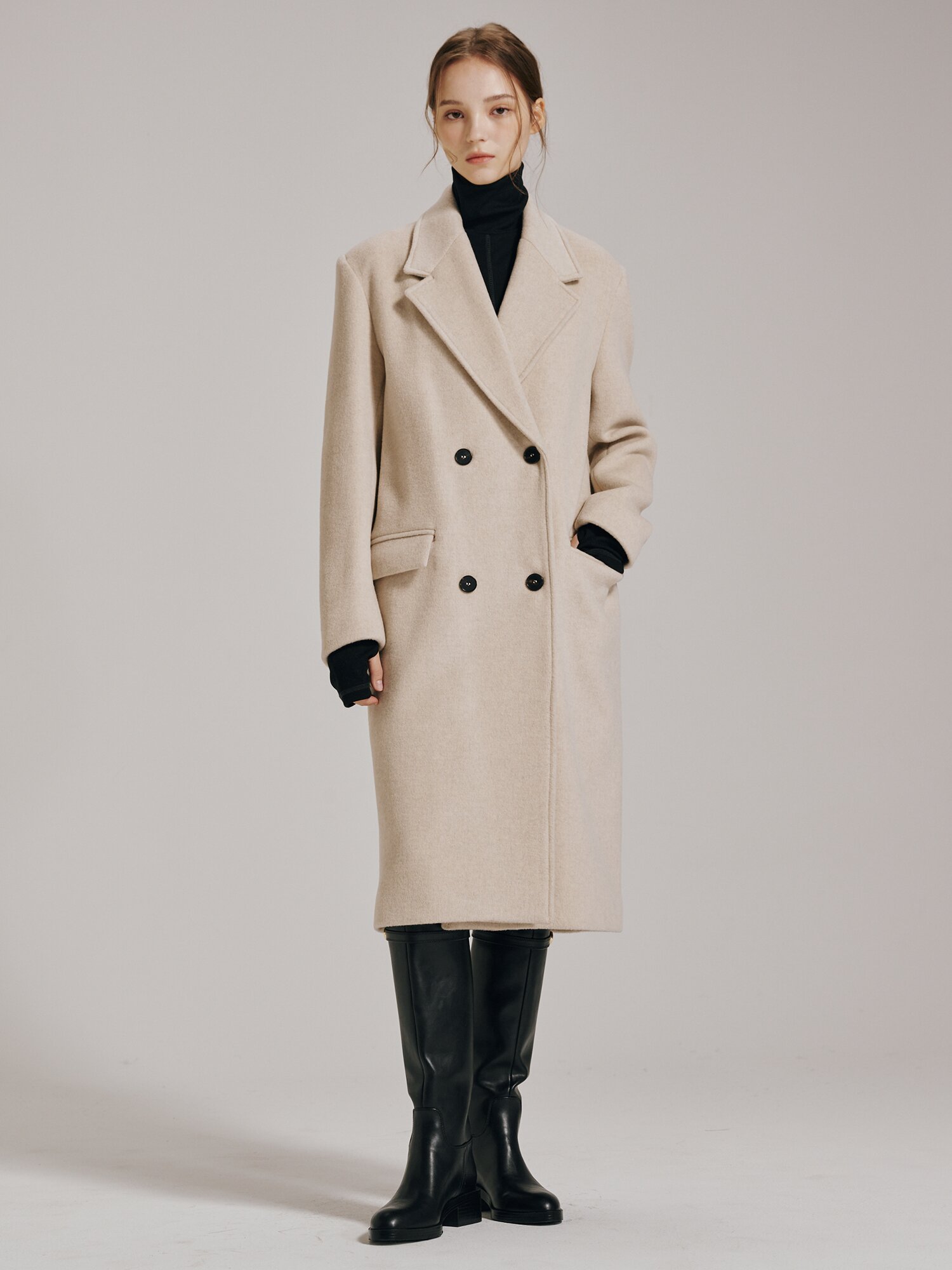 캐시미어 더블버튼 코트 - 라이트 베이지 / Cashmere Double Button Coat - Light Beige