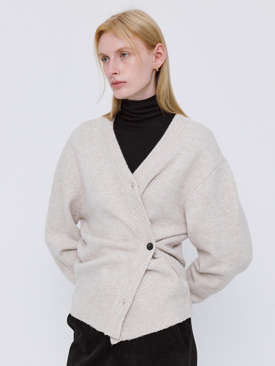 Soft Wool Knit Wrap Cardigan - Beige